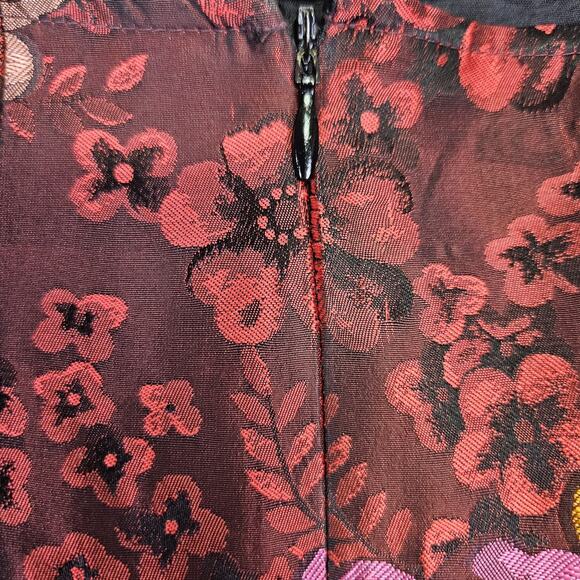 Teri Jon Rickie Freeman Jacquard Skirt Taffeta Floral Formal Midi Full Red 12 - Picture 10 of 16